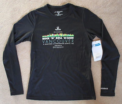 BROOKS Women's Small Black Long Sleeve Run Jog Shirt 2014 Vancouver Marathon New - Image 1 of 4