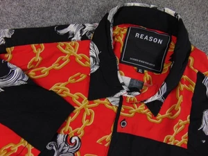 Reason Shirt Mens XL Red Black Chains Rose Colorful Short Sleeve - Picture 1 of 6