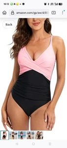 Women's One Piece Swimsuit-V Neck Swimwear Tummy Control Adjustable Strap - Picture 1 of 6