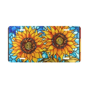 Stained Glass Sunflower Front License Plate – Bright Floral Art Car Tag - Picture 1 of 5