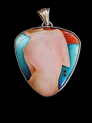 Pingente de prata esterlina assinado estudo sereia cloisonné Merry-Lee Rae - Imagem 1 de 4