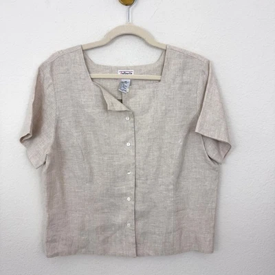 Женская винтажная рубашка на пуговицах Talbots размер 14P 100% ирландский лен летняя нейтральная - Изображение 1 из 4