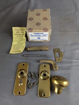 Juego completo de captura de puerta de pantalla tubular de acero chapado en latón vintage CHAMPION Foto 1 de 4