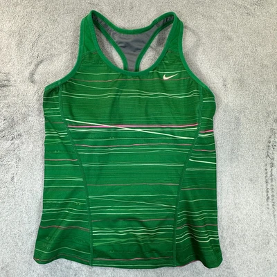 Camiseta sin mangas Nike Dri-FIT a rayas espalda deportiva para mujer sujetador incorporado verde medio Foto 1 de 4