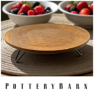 Vintage Pottery Barn Twilight Reclaimed Wood Platter Iron Stand Rustic Farmhouse - Picture 1 of 7
