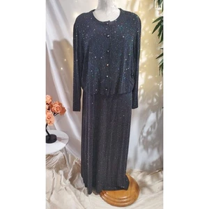 Vtg Ronni Nicole II Rainbow Glitter Sparkle Cardigan Maxi Dress Set Size 18W - Picture 1 of 11