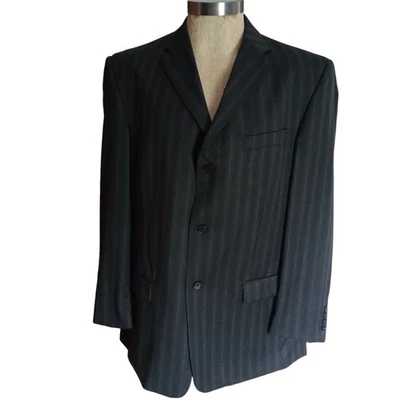 Perry Ellis Portfolio Jacket Blazer Mens 44R Black Pinstripe Lined 100% Wool  - Image 1 of 4