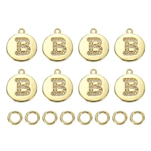 8 Stück Buchstaben Charme GroßBuchstaben Charme Runder Alphabet Anhänger, Gold-B - Bild 1 von 7