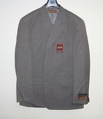 Tasso Elba Men’s 44 Wool 2-Piece Suit Jacket Pants “Taupe” Gray Pinstripe NWT - Image 1 of 3