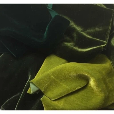 Набор образцов шелковой БАРХАТНОЙ ЗЕЛЕНОЙ ткани остатки лот 6x45 дюймов каждый - Изображение 1 из 3