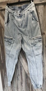 Hot Topic Cargo Jeans Blue Joggers Chain Grunge Punk Utility Pants Denim Medium - Picture 1 of 18