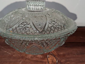 Vtg KIG Cut Glass Candy Dish Bowl 7" with Lid Heart and Fleur De Lis Pattern - Picture 1 of 8