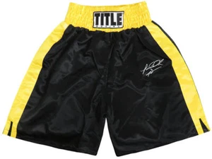 Riddick Bowe signierter Titel schwarz & goldfarbener Rand Boxershorts - (SCHWARTZ COA) - Bild 1 von 1
