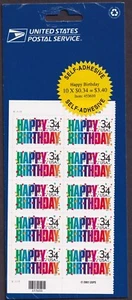 Scott #3558 Happy Birthday Plate Block of 10 Stamps - Sealed - Picture 1 of 2