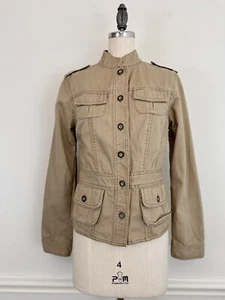 VTG Y2K Aeropostale Khaki Utility Jacket Size Small Pocket Accents Button Safari - Picture 1 of 10