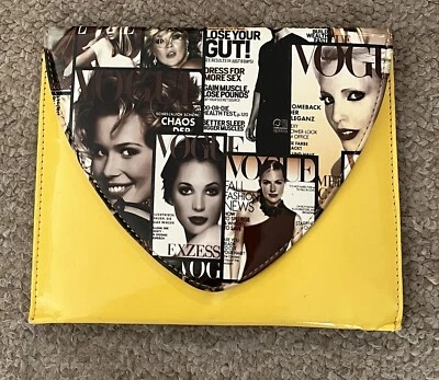 Capa de revista Vogue trava magnética frontal bolsa de embreagem amarela, preta e branca. - Imagem 1 de 4