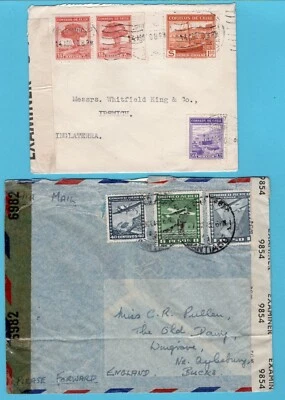 2 capas censuradas Chile 1940 Santiago para Inglaterra - Imagem 1 de 2
