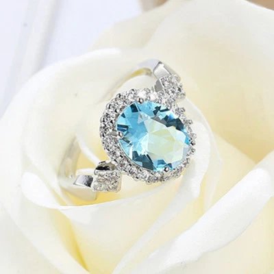 European Elegant Jewelry Gift Ocean Blue Topaz Gemstone Silver Ring  Size 6-10 - Image 1 of 4
