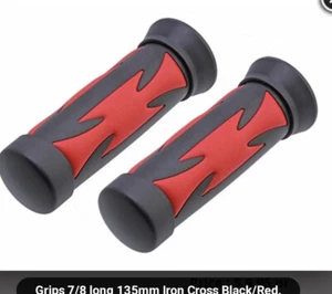 CUSTOM BICYCLE HANDLEBAR GRIPS BLACK /RED IRON CROSS, CRUISER, BMX,LOWRIDER - Picture 1 of 3