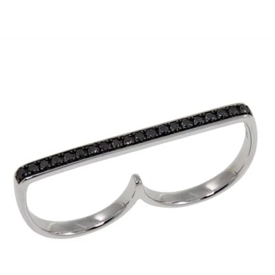 Rarities Womens Sterling Silver Pave Black Diamond Double Two Finger Ring Size 8 - Image 1 of 4