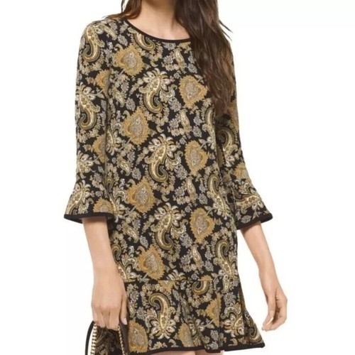 Abito donna Michael Kors Paisley Bell manica 3 4 svolazzante jersey elasticizzato taglia M