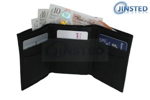 Billetera de lujo pequeña negra cuero real triple plegable para caballeros protección RFID W0035 - Imagen 1 de 4