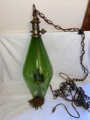 Mid Century Modern Pendant Light Green Teardrop 17” X 7” - Image 1 of 4