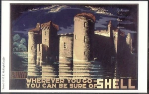 Modern Postcard: 1932 SHELL PETROL Poster-Visit Britains Landmarks:Bodiam Castle - Picture 1 of 1