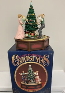 Vtg Enesco 1990 An Old Fashioned Christmas Music Box Motion Animated Terrier Dog - Picture 1 of 18