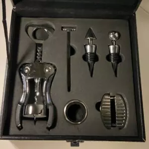 PEDRINI Wine & Bar 7pc Deluxe Chrome Wine Gift Set. With Storage Case Great Gift - Picture 1 of 10