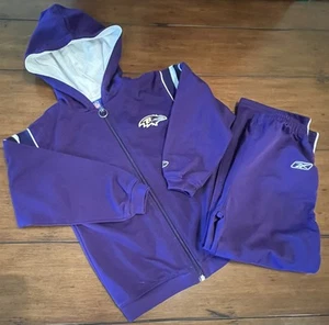 Vintage Reebok Baltimore Ravens Youth Sweatsuit Sz 10 NFL Zip Up Jacket Purple - Picture 1 of 15