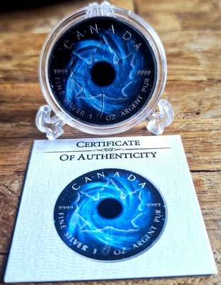 1oz Silber Maple Leaf Space Leaves Black Hole Edition 2018 Canada,nur 500 Stück! - Bild 1 von 2