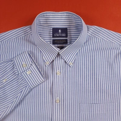 Oxford Stafford ajustado sin arrugas con botones azul blanco a rayas 17,5-34/35 Foto 1 de 4
