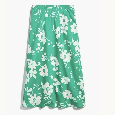 NWT $79 J.CREW Stain-Back Crepe A-Line Midi Skirt Florence Green Floral Sz S NEW - Image 1 of 4