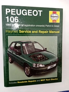 Haynes Repair Manual Peugeot 106 1991 - 2004 Petrol & Diesel (J To 04 Reg )GC - Picture 1 of 5