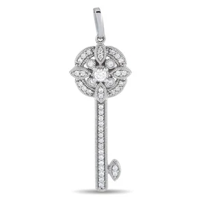 14K White Gold 0.25ct Diamond Key Pendant - Picture 1 of 2