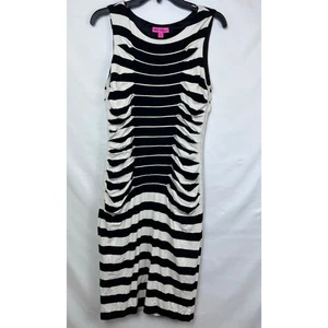 Betsey Johnson Bodycon-Schlupfkleid Damen 10 schwarz/weiß gestreift Colorblock gerafft - Bild 1 von 10