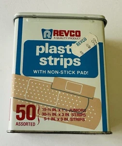 REVCO Strisce Plastica Sterile Vintage Antiaderente Pad 50 Latta Assortita - SCATOLA VUOTA - Foto 1 di 8
