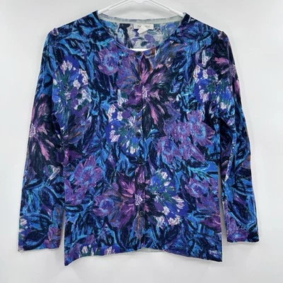 Cárdigan suéter de lana merino Garnet Hill para mujer talla S floral manga 3/4 artístico Foto 1 de 4