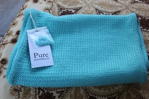 Handgestrickter Schal/Tuch von Pure Knit (3) Knopfleiste 100% Baumwolle Türkis Neu mit Etikett - Bild 1 von 14