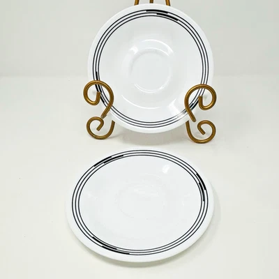 Lote de 2 platillos vintage Corelle OPTIC BLACK 6,25" patrón retirado repuesto Foto 1 de 4