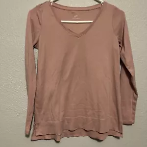J.Jill Pima Cotton V-Neck Long Sleeve Tee Tunic Pink Size XS - Picture 1 of 9