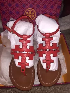 Tory Burch Phoebe Flat Thong leather Masaai red sandals - Picture 1 of 6