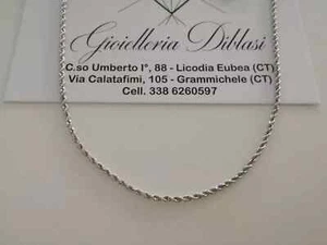 CADENA ORO BLANCO MACIZO 18K PEQUEÑA CUERDA TRENZADA 1/2mm, 40cm 15.75", HECHA EN ITALIA - Imagen 1 de 11