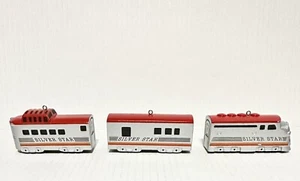 Hallmark 1992 CHRISTMAS ornament Silver star train set of 3 - Picture 1 of 7