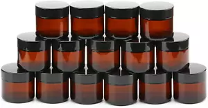 15 Pack of 2 Oz Amber round Glass Jars,With Inner Liners and Black - Picture 1 of 12