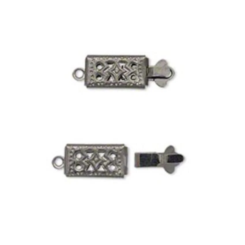 Gunmetal Black Brass 11x6mm Fancy Victorian Filigree Rectangle Box Clasps 2 sets - Image 1 of 1