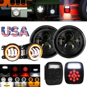 Faro LED 7" + luz antiniebla + luces traseras LED inversas para 97-06 Jeep Wrangler TJ - Imagen 1 de 12