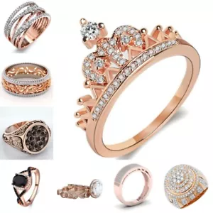 Brass White Zircon Fashion Size 6-11 Inlay Diamond Alloy Wedding Men Women Rings - Picture 1 of 23