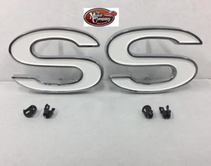 Para 1969 1970 1971 1972 Chevy Chevelle GM guardabarros emblema SS 2 piezas con retenedores - Imagen 1 de 2